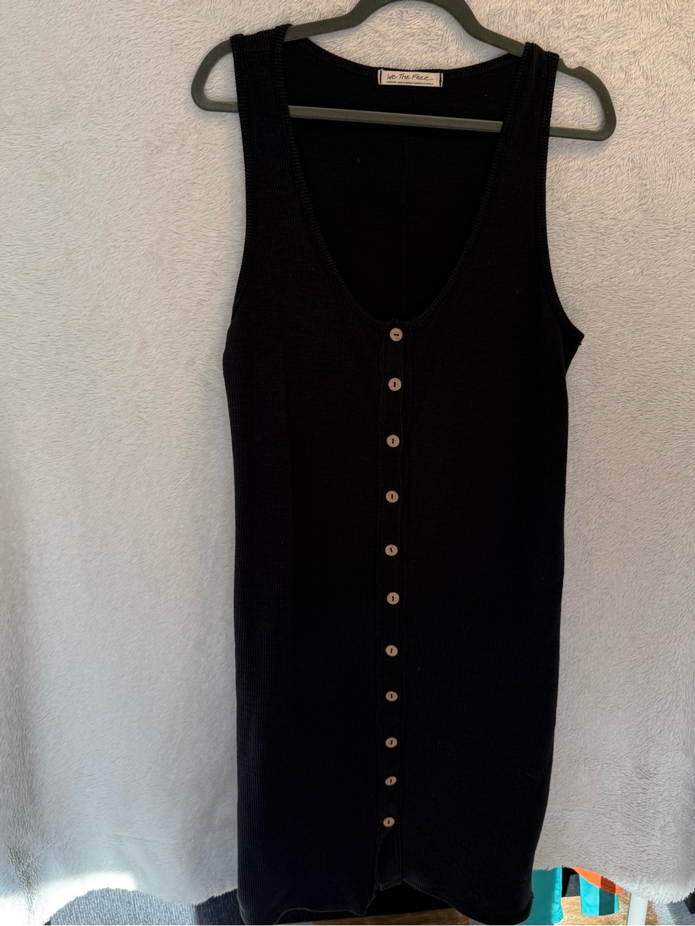 Black-We The Free M Free People Ribbed Button Down Midi Dress Tank Dark Academia